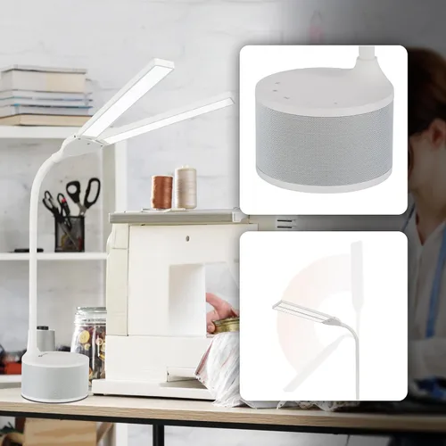 Miniatura 2 de OttLite Lámpara de escritorio LED con doble cabezal y altavoz Bluetooth, regulable con control táctil y modos de color, puerto de carga USB, LED