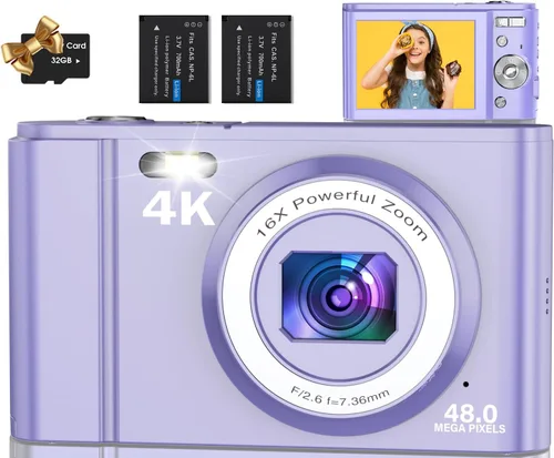 Miniatura 8 de Cámara digital, cámara 4K para niños, para fotografía, enfoque automático Nsoela de 48 MP, pantalla LCD de 2.8 pulgadas, zoom digital 16X, cámara