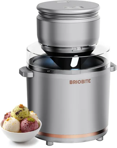 BRIOBITE Máquina eléctrica de helado de 1.1 cuartos de galón para helados, batidos y sorbetes, perfecta para 2-3 porciones, fácil de usar y limpiar,