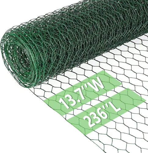 Miniatura 32 de Alambre de pollo de 13.7 pulgadas x 393.7 pulgadas, malla galvanizada hexagonal para jardín, valla de jardín para mascotas, conejos, pollos con 100