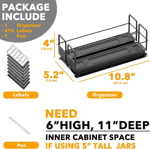 Miniatura 6 de SpaceAid Organizador de especias extraíble para gabinete, organizador de condimentos deslizante y resistente para armarios de cocina, organizador