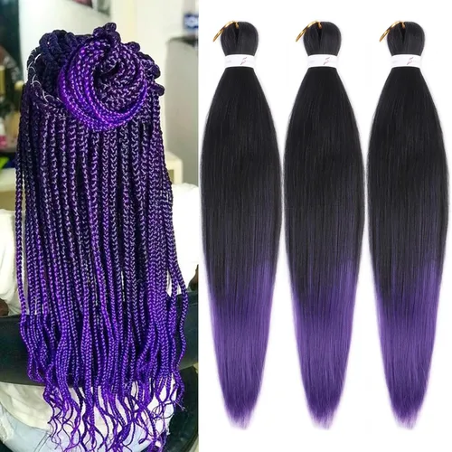 Miniatura 20 de Cabello trenzado marrón preestirado de 30 pulgadas, 3 paquetes de cabello trenzado preestirado de color 30 EZ, textura Yaki, extensiones de cabello