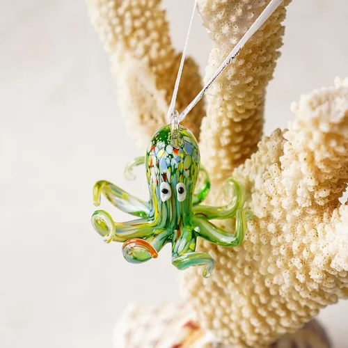 Miniatura 4 de Adorno colgante costero de pulpo de vidrio artístico de 2 pulgadas, vidrio soplado, colección de colgantes de animales marinos para árbol de Navidad
