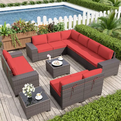 Miniatura 54 de Kurapika juego de muebles de patio 4 piezas de mimbre al aire libre, sillas de ratán, juego informal con mesa de café, juego de bistró con mecedora