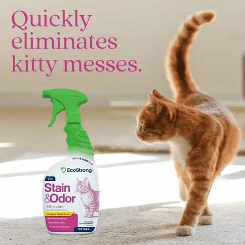 Miniatura 3 de Eco Strong Eliminador de manchas y olores de gatos Neutralizador de olores de orina enzimática – Quitamanchas para alfombras, cajas de arena, ropa