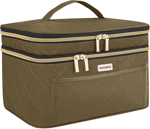Miniatura 11 de BAFAMYE Bolsa de Maquillaje de Viaje de Doble Capa para Mujeres, Estuche Cosmético Grande, Organizador para Accesorios de Tamaño de Viaje, Botellas