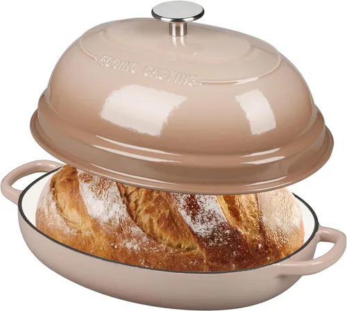 Miniatura 12 de EDGING CASTING Olla ovalada esmaltada de hierro fundido holandés con tapa, horno holandés de pan para hornear pan de masa madre, pan holandés, horno