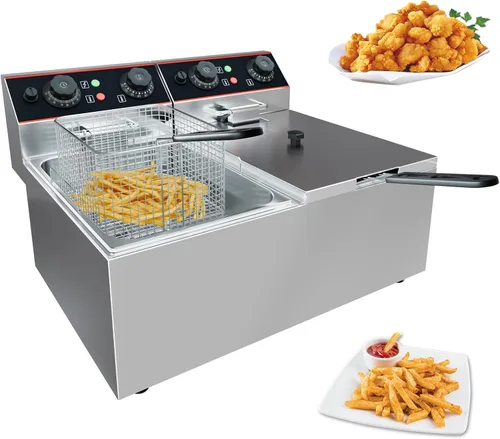 Miniatura 8 de Freidora eléctrica comercial de 6 L (6.5 cuartos de galón) con 1 cesta, freidora de acero inoxidable de 1500 W para uso doméstico, temperatura