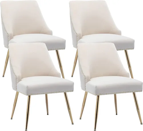 Miniatura 11 de KCC Juego de 2 sillas de comedor de terciopelo con forma de cabeza de clavo con patas doradas para cocina, sala de estar (gris)