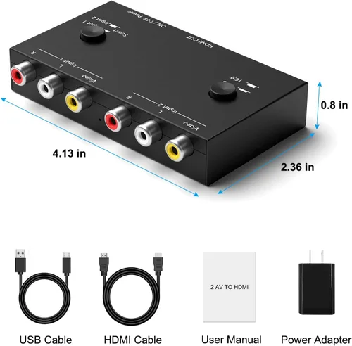 Miniatura 3 de Convertidor de 2 AV a HDMI, 1080P/720P 2 puertos RCA compuesto CVBS AV Switch a HDMI convertidor adaptador compatible 4:3/16:9 conmutación, para TV