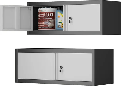 Miniatura 10 de IRONFFICE Locking Cabinet Wall Mounted, Metal Storage Cabinet with Keys, Tool Garage Storage Cabinet with Lockable Doors, Hanging Wall Cabinet for