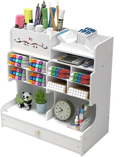 Miniatura 7 de Hggzeg Organizador de escritorio para bolígrafos, organizador de papelería con cajones y 2 soportes para archivos, almacenamiento de suministros
