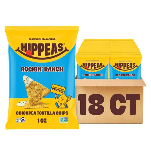 HIPPEAS Patatas fritas de tortilla de garbanzos, bocadillos sin gluten Rockin' Ranch, sin lácteos, veganos, 1 oz, paquete de 18, 0.11 onzas de