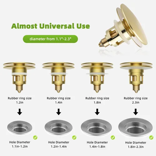 Miniatura 2 de Colador universal de drenaje para lavabo de baño, mejorado con cesta de filtro de acero inoxidable extraíble, tapón desplegable 2 en 1 para orificio