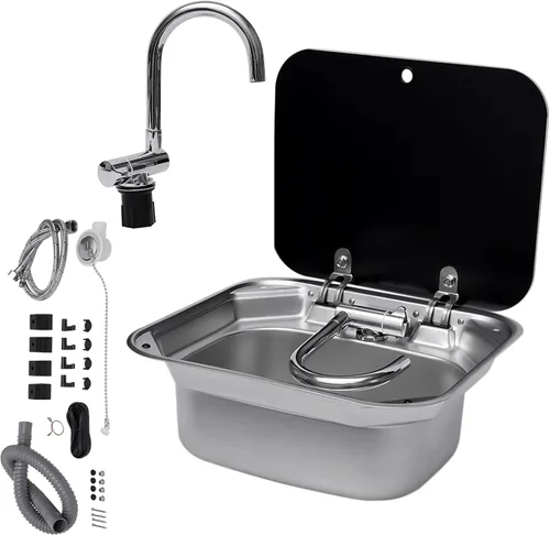 Miniatura 11 de Fregadero de cocina y bar de 17 pulgadas de montaje inferior para autocaravana, estación de trabajo, cuenco individual, lavabo para lavado de manos