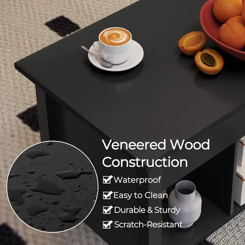 Miniatura 7 de Yaheetech - Mesa de centro con compartimento de almacenamiento oculto y estante, la superficie superior se levanta, mesa de comedor para sala