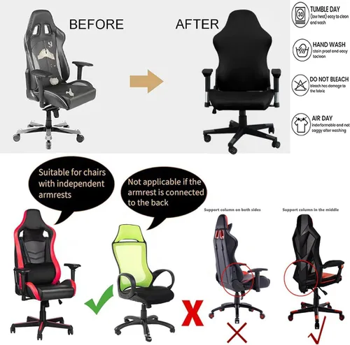 Miniatura 6 de Fundas ergonómicas para silla de oficina con reposabrazos, fundas elásticas repelentes al agua para adultos, videojuegos, reclinables, carreras