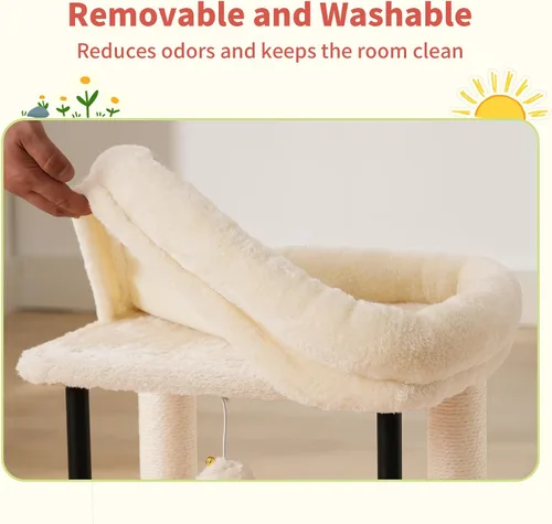 Miniatura 5 de Hey-brother Árbol para gatos, postes rascadores para gatos con cama, torre resistente con columnas totalmente envueltas en sisal y bola de juguete