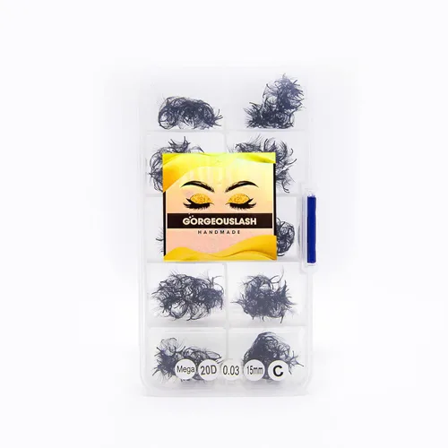 Miniatura 45 de Extensiones de pestañas 20D, 25D. 500 abanicos de pestañas prefabricados. Extensiones de pestañas. Hechas a mano (20D - rizo D - 0.03, 0.55 pulgadas)
