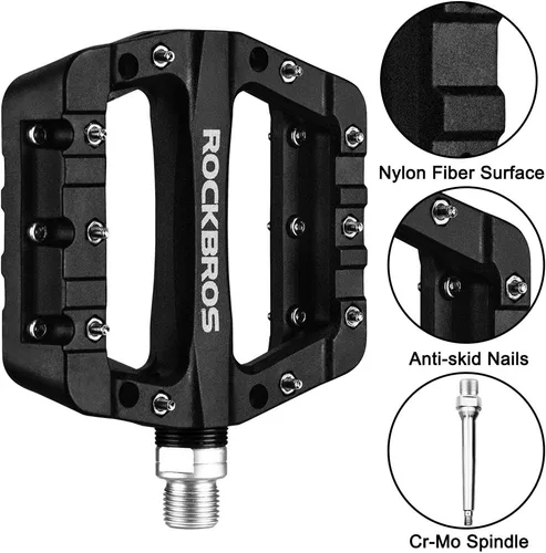 Miniatura 3 de ROCKBROS Pedales ligeros de bicicleta de montaña Pedales de plataforma de bicicleta de fibra de nailon para BMX MTB 9/16 "negro con empuñaduras