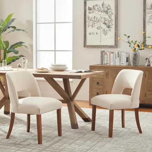 Miniatura 3 de VKNOW Juego de 2 sillas de comedor de madera, sillas de comedor tapizadas de tela moderna, sillas de cocina, sillas de cena de granja para cocina