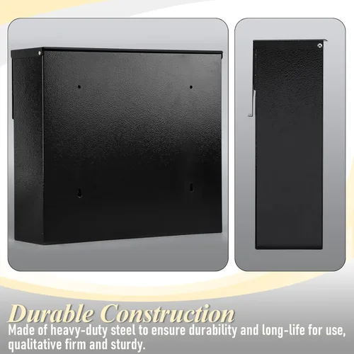 Miniatura 6 de xydled Buzón de correo de montaje en pared para exterior, buzón de metal colgante de acero de gran capacidad, buzón moderno, negro, 14.6 x 12.2 x