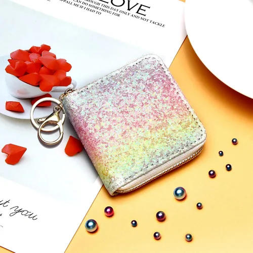 Miniatura 30 de GEEAD - Monedero pequeño con purpurina para mujer o niña, con anillo para llavero