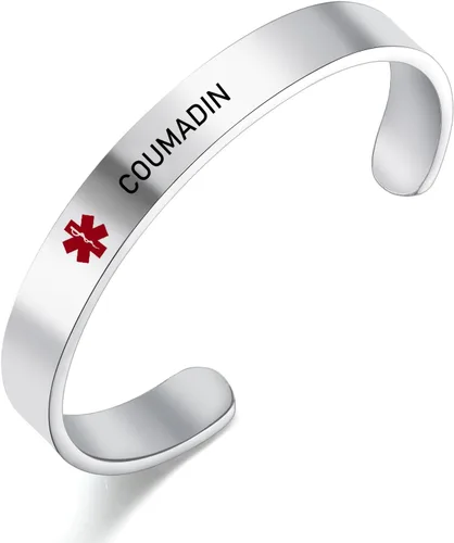 Miniatura 25 de LoEnMe Jewelry Pulseras de alerta médica personalizadas para hombres y mujeres, personalizable, grabado gratuito, acero inoxidable, pulsera
