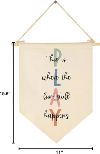 Miniatura 8 de Señal de Juguemos - Aquí es donde suceden las cosas divertidas - Bandera decorativa, regalo para niños, bebés, niños y niñas recién nacidos - Señal
