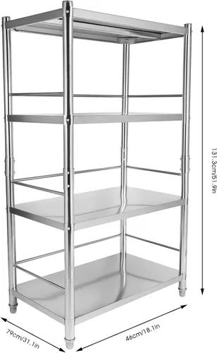Miniatura 3 de Estantes de almacenamiento de acero inoxidable de 4 niveles, estante ajustable de pie, estante de acero inoxidable resistente para cocina