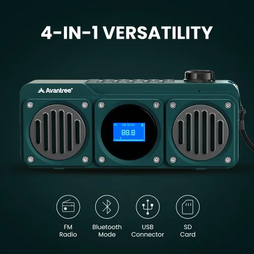 Miniatura 3 de Avantree Boombyte - Radio FM portátil y altavoz Bluetooth con excelente sonido estéreo, acabado de metal, tiempo de reproducción recargable largo