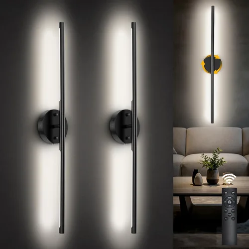 TONYFUL Battery Operated Wall Sconce Set of 2 for Bedroom, Living Room | Rechargeable, 6000mAh Dimmable Bulbs, Remote, 3000K-6500K LED Wall Lights
