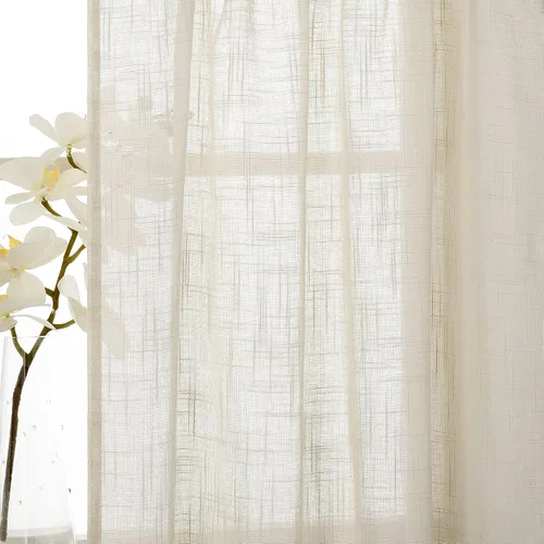 Miniatura 4 de Diamond Home Linens 2 paneles cortos con bolsillo para barra, filtrado de luz, de lino, texturizado, para ventanas pequeñas, 27 pulgadas de ancho x