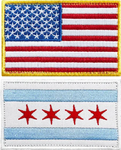 stidsds Paquete de 2 parches de bandera estadounidense de Chicago de Estados Unidos, parches bordados, banderas de Estados Unidos, parche táctico