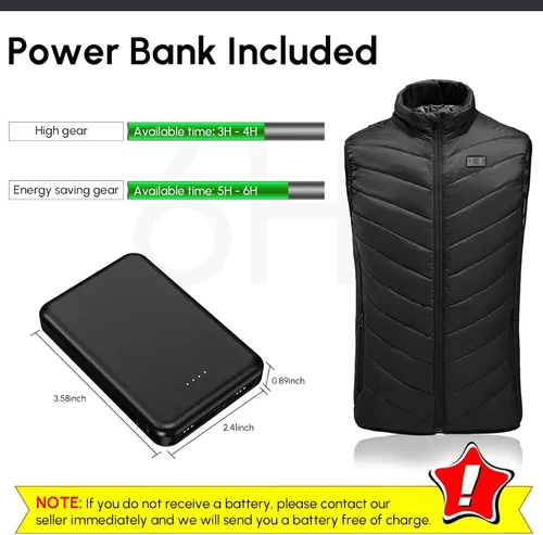 Miniatura 2 de SAISZE Chaleco térmico con batería incluida chalecos térmicos para hombres chaleco de calefacción para exteriores Negro