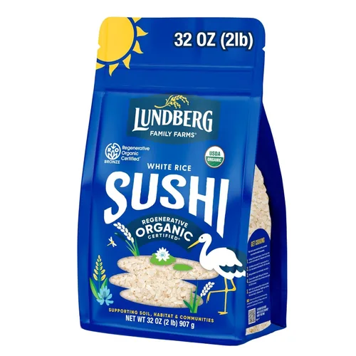 Miniatura 8 de Lundberg Arroz orgánico de sushi, granos cortos blancos pegajosos de estilo japonés cultivado en California, 64 onzas