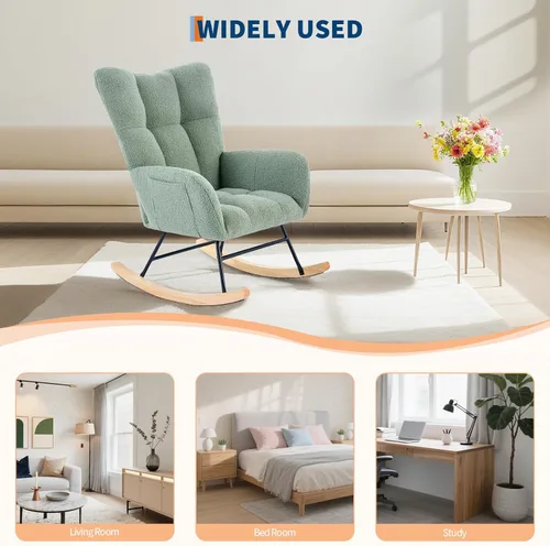 Miniatura 8 de Mecedora deslizadora tapizada con patas de madera para sala de estar, dormitorio, cuarto de bebé, incluye bolsillos laterales