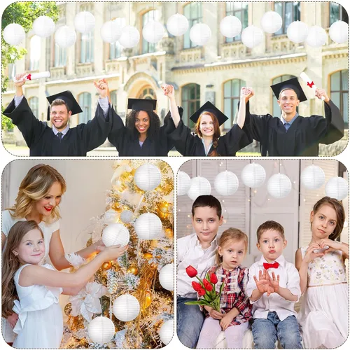 Miniatura 7 de Treela Paquete de 90 faroles de papel chinos japoneses blancos para colgar al aire libre, globos de papel para decoración de fiesta para bodas