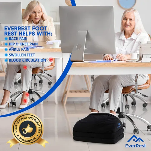 Miniatura 4 de EverRest Reposapiés debajo del escritorio para uso en la oficina, pies más cálidos, 3 alturas ajustables, taburete ergonómico alto para silla