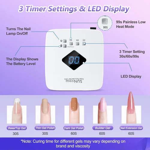 Miniatura 3 de LKE Lámpara de uñas UV recargable inalámbrica, luz UV de 86 W para uñas de gel con 3 ajustes de temporizador, sensor automático, secado rápido