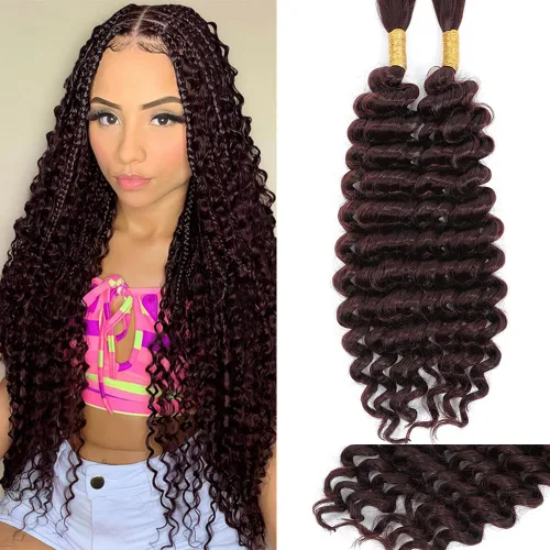 Miniatura 22 de Mezcla de cabello humano trenzado sintético de onda profunda a granel para trenzar, 16 pulgadas, cabello trenzado húmedo y ondulado, 2 piezas