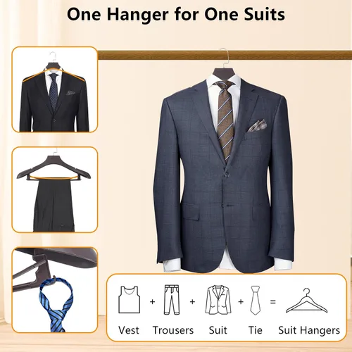 Miniatura 5 de DEDU Paquete de 15 perchas de traje para hombres, perchas marrones extra anchas antideslizantes de ancho 17.7 pulgadas, plástico grueso con barra