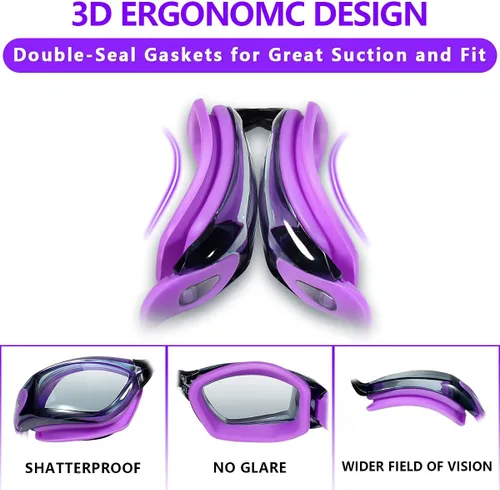 Miniatura 3 de Keary Paquete de 2 gafas de natación antivaho para adultos, jóvenes y niños mayores de 6 años, gafas de triatlón impermeables contra los rayos UV