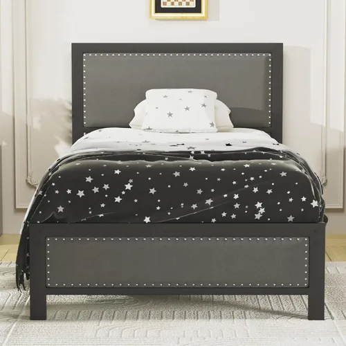 Miniatura 10 de VECELO Queen Bed Frame, Storage Upholstered Headboard with Charging Station, Platform Bedframe, Heavy Duty Metal Slats, No Box Spring Needed