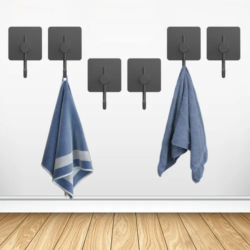 Miniatura 4 de PMMASTO Ganchos para toallas – Gancho de pared resistente para colgar – Ganchos de ducha (negro, forma de J, 6 unidades)
