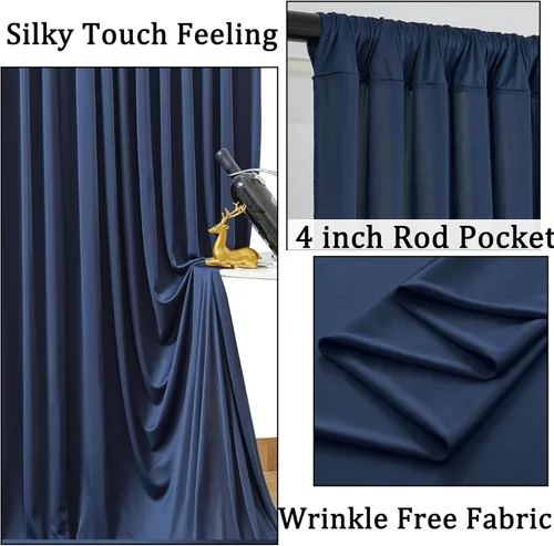 Miniatura 2 de Cortinas de fondo azul marino sin arrugas de 20 x 10 pies para fiestas, 4 paneles de 5 x 10 pies de poliéster sedoso, cortinas de fondo fotográfico