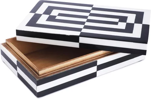 Miniatura 5 de Caja de almacenamiento de joyas con ilusión 3D en blanco y negro, organizador geométrico decorativo para aretes, collares y recuerdos, caja