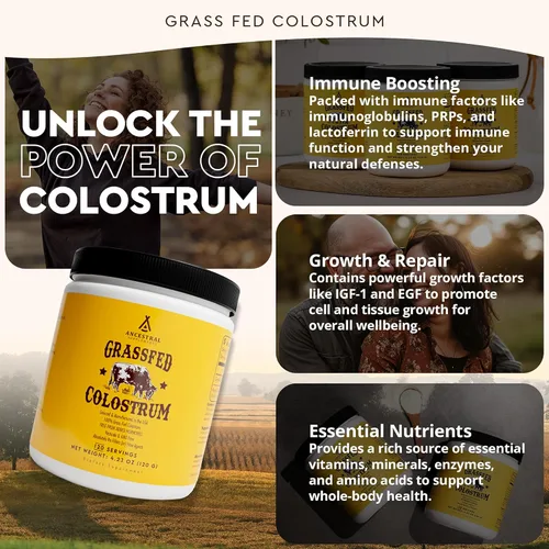 Miniatura 4 de Ancestral Supplements Polvo de Calostro Bovino - Alimentado con Hierba, Liofilizado, Apoyo Inmunológico y Salud Intestinal, 120 Porciones