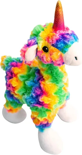 Miniatura 11 de Snugarooz - Juguete para perro con parche de reparación – Arco iris de peluche interactivo con 3 unicornios chirriantes – Diseñado para un juego