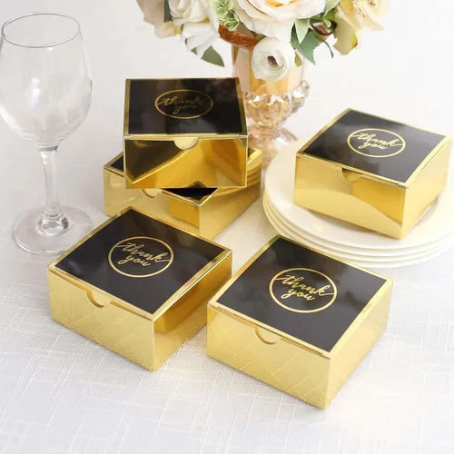 Miniatura 4 de Efavormart - Paquete de 25 cajas de regalo impresas en oro negro con texto en inglés "Thank You", 4 x 4 x 2 pulgadas, cajas de regalo de cartulina